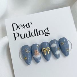 [Handmade Nail Tips] Starry Night Cloud Nail Tips - Petit Almond / [수제네일팁] 별밤구르미 네일팁 - 쁘띠아몬드
