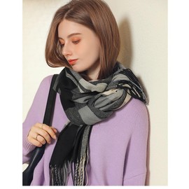 Figarge Scarf Women's Checked Scarf for Women Men Checked Scarf with Fringes Autumn Scarf Winter Scarf Plaid Scarf Softer Than Cashmere Warm Winter Scarves, Black ink