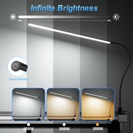 deeloop LED Clip on Light/Reading Light, 20" Ultra-Long Chips Bright Desk Lamp, 10%-100% Stepless Dimming & 3 Color Modes Office Lamp with 360° Gooseneck Memory Function Clamp Light for Working