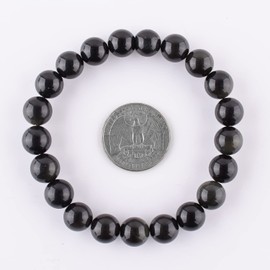 Wealth Bracelet - Bring Luck - Prosperity Unisex Stretchable Elastic Bracelet - Natural Gemstone Full Rounds Beads Dainty Men-Women Jewelry, Birthstone, Healing, Chakra, Yoga Balancing, Reiki (Black Obsidian)