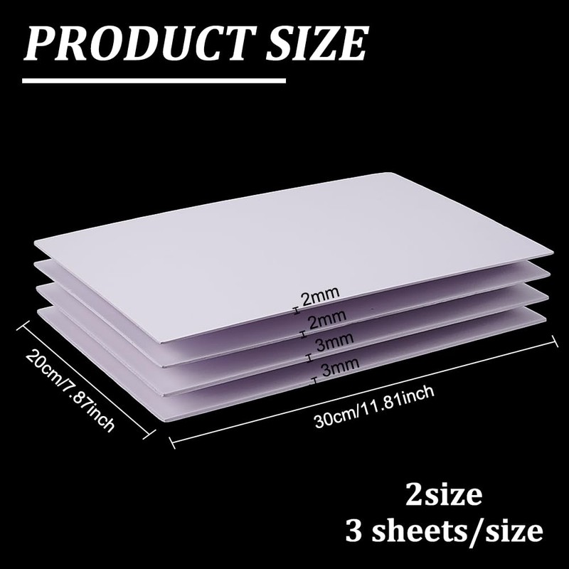 BENECREAT 6 Sheets 2/3mm White Foam Boards, 11.8x7.8inch Rectangle Foam