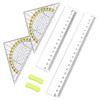 Pack of 2 Plastic Rulers, 2 Triangle Rulers, Ruler Transparent
