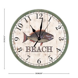 Beach Clock Blackhead Seabream Hanging Clock Beach Party 10inch Silent Non-Ticking Battery Operated Chic Wood Wall Clocks Decorative for Classroom Kitchen Living Room Bathroom