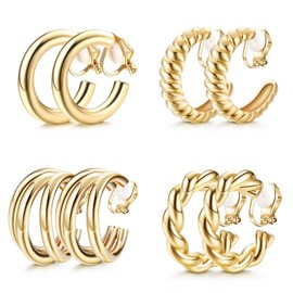 4 Pairs Clip on Earrings for Women Gold Hoop Earrings Women C-shaped Cartilage Earrings Cubic Clip on Earrings Non Pierced Earrings Gold Jewelry for Women
