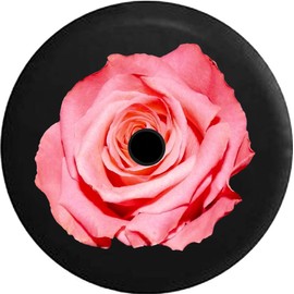 Funny Spare Tire Wheel Cover for Camper SUV Trailer Truck RV JP Thick PVC Leather | Pink Red Rose in Full Bloom Black 33 Inch with Backup Camera Hole