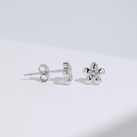 Meissa Stud Earrings for Women Sterling Silver Emerald Green Flower Studs Cubic Zirconia Earrings Hypoallergenic for Girls, Silver, Clear Stone