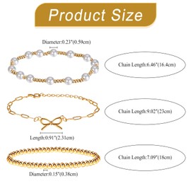 Cupimatch 3er Set Damen Armbänder: Elegant 14K Vergoldete Elastisches Perlenarmband Stapelbare Gliederarmband mit Schleife Verstellbare Kugelkette Modeschmuck Geschenk Für Frauen Mädchen, Gold