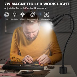 Deeffe 7W Magnetic Base LED Work Light, Magnet Shop Lamps With Adjustable Fucos and Flexible Gooseneck, Sewing Machine Light, Task light for Work Bench, lathe, Bandsaw, Industrial