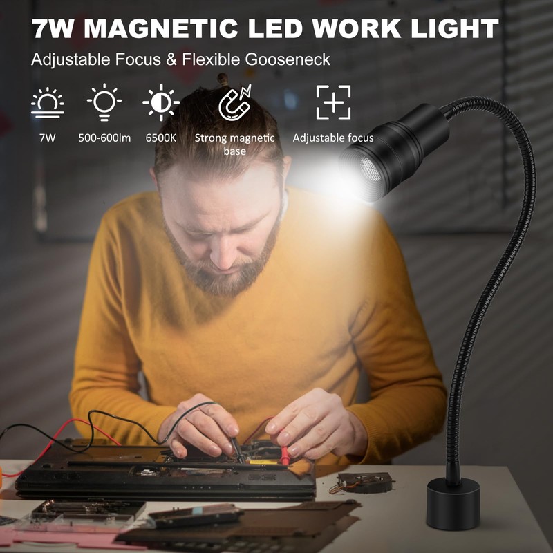 Deeffe 7W Magnetic Base LED Work Light, Magnet Shop Lamps