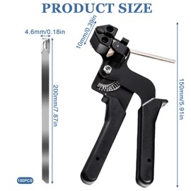 Kabelbinderzange mit Edelstahl Kabelbinder 100 Stück, 4,6 x 200mm Kabelbinder Metall Rostfrei, Edelstahl Kabelbinderwerkzeug Kabelbinderpistole zum Verriegeln Schneiden der Edelstahl Kabelbinder