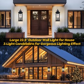 Roravilila 2-Pack 22.5” Extra Large Outdoor Wall Lights Candelabra 3-Light, IP65 Waterproof Exterior Lights with Clear Glass Front Porch Lights Outdoor Wall Sconce Lighting Outside Coach Lights, E12
