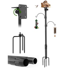 KBLOONG Squirrel-Proof Adjustable 79" Bird Feeder Pole with Double Shepherd Hooks | Heavy-Duty Yard Decor for Bird Houses & Feeders | Black (House Not Included)