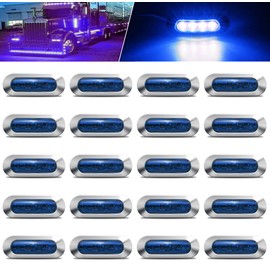 AOXLFU 20PCS Blue 12-24V LED Trailer Lights Side Marker Lights Front Rear Tail Clearance Lights with Chrome Bezel for Trailer Deck RV Truck Boat