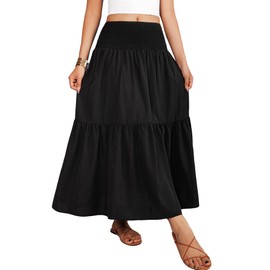 YHYJMY Women's Boho Skirt Elastic High Waist Pleated A-Line Flared Maxi Skirts Womens Flowy Long Skirts, Yy465, X-Large