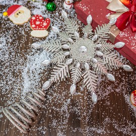 DUSVALLY Christmas Tree Topper, 14" x 11" Glitter Snowflake Metal Hollow Christmas Tree Topper for Indoor Party Home Office Xmas Tree Decoration