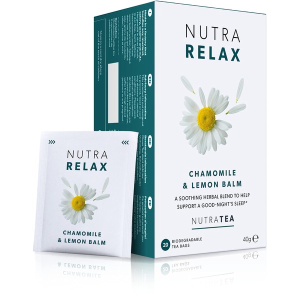 NUTRARELAX - Sleep Tea | Anxiety Tea | Calming Tea – For Relieving Stress & A Good Night’s Sleep – Includes Chamomile, Lemon Balm and Passionflower - 40 Enveloped Tea Bags - by Nutra Tea - Herbal Tea (2 Pack)