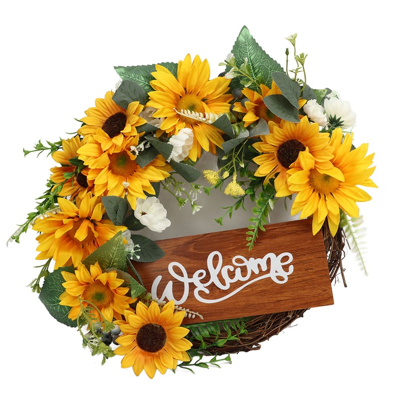 15 Inch Sunflower Wreath for Front Door Artificial Sunflower Wreath