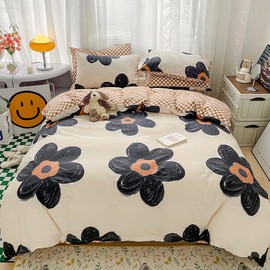 Cottonight Black and White Floral Comforter Twin Big Flower Chic Bedding Boho Modern Elegant Breathable Quilts Blankets Lightweight Comforter Set with 2 Pillowcases