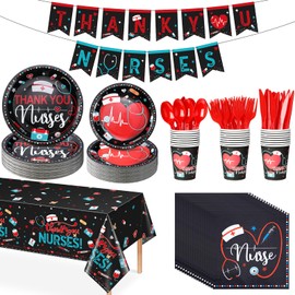 Nurse Graduation Party Supplies Decorations, Nursing Party Plates and Napkins Set, Disposable Tablecloth Banner Cups for Thank You Nurse Day Nurse Week 2024 Nursing Graduation Decorations, Serve 25
