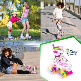 Xino Sports Adjustable Roller Skates for Girls - Fun Illuminating LED Light-Up Wheels, Comfortable Design for Indoor & Outdoor Use (Pink, Medium 1-4)