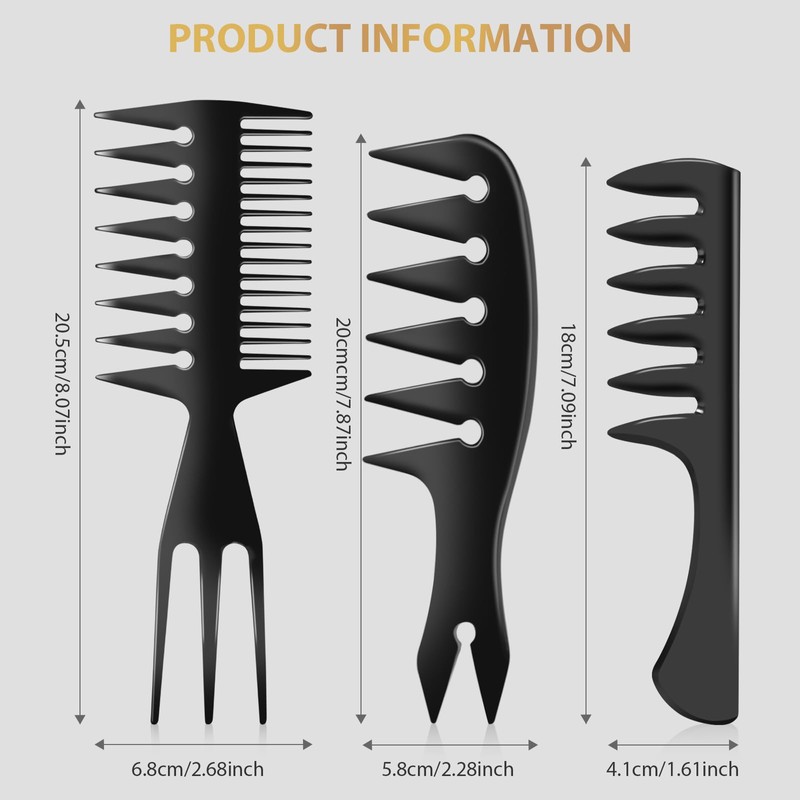 DUAIU 3Pcs Hair Styling Comb Set for Men, with Barber