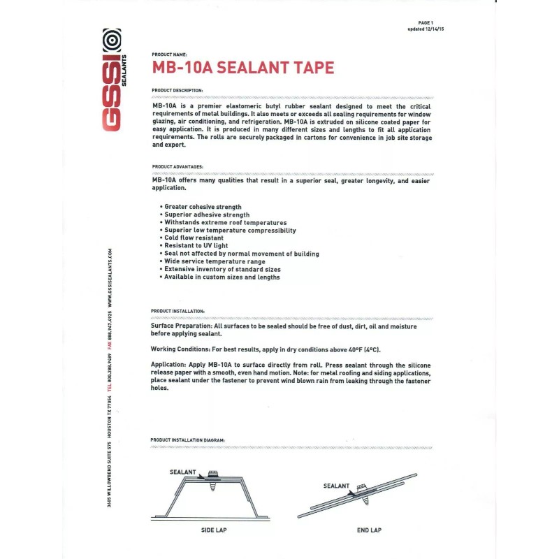 GSSI Sealants New GSSI Sealants Butyl Tape 1/8" x 1"