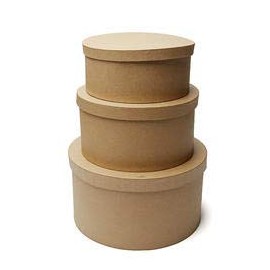 Handcrafted Paper Mache Round Boxes - Set of 3 Nested Papier Mache Circle Cardboard Craft Boxes with Lids by Factory Direct Craft