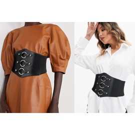 Liutufy Stylish Corset Belt Metal O-Ring Waistband Heart-Ring Waistband (Black circle XS)