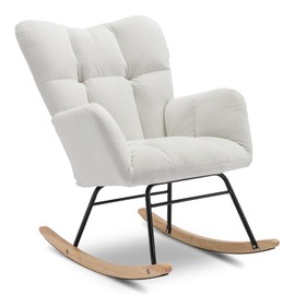 Lyon Sence Nursery Rocking Chair Velvet/Teddy Upholstered Glider Rocker Rocking Accent Chair Padded Seat with High Backrest Armchair Comfy Side Chair for Living Room Bedroom (White Velvet)