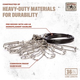 Rig'Em Right Waterfowl Pre-Rigged Gang Rig Drops with 400-LB Monofilament and Large 6" Stainless Steel Clips for Speed and Durability (12 Gang Rig Drops)