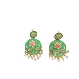 Meenakari Gold Plated Traditional Beautiful Earings with Hanging Pearls/ Flower Design For Women /Girls (Pista Green)