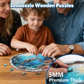 Leodozzio Wooden Puzzles for Adults & Kids, Sea Turtle Ocean Jigsaw Puzzles 200 Pieces, 5MM Thick Unique Shaped Animal Wood Puzzle, Gift for Grandkids, Family Christmas Game, Home Decor, 11.2x11.2in
