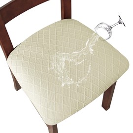 Genina Waterproof Seat Covers for Dining Room Chairs Covers Dining Chair Cover Kitchen Chair Covers (Beige, 6 Pcs)
