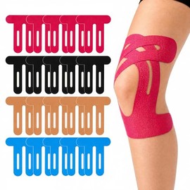Kinesiotape Pre-Cut Set for Knees - 20 Strips 4 Colours with 10 Alcohol Swabs & Scissors, Waterproof Cotton Sports Tape Knee Tape for Joint Stability and Regeneration for Runners and Athletes