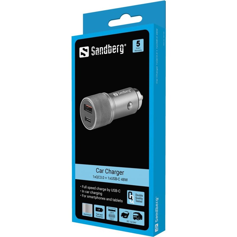 Sandberg Car Charger 1xQC3.0+1xUSBC 48W Car Charger 1xQC3.0+1xUSBC 48W, 441-50