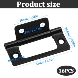 GYSRXS Pack of 16 Door Hinges Foldable Small Flat Hinges 360 Degree Rotating Hinge for Wooden Doors Window Cabinets 77 x 35 mm (Black)