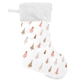 Pink Christmas Tree Stocking 18 Inch Winter Snowflake White Large Xmas Stockings for Family Holiday Christmas Party Decorations Gift