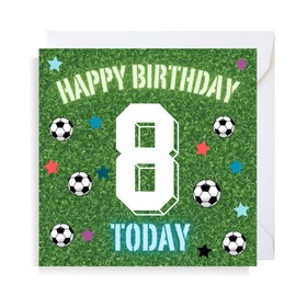 Second Ave Football 8th Birthday Age 8 Square Children's Kids Birthday Greeting Card for Boy or Girl