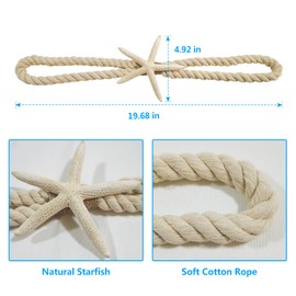 4 Pcs Natural Starfish Curtain Tiebacks, Handmade Woven Rope Curtain Ties Scandinavian Minimalist Style Curtain Spreader for Outdoor, Home, Office, Hotel, Bedroom, Living Room Curtain Decoration