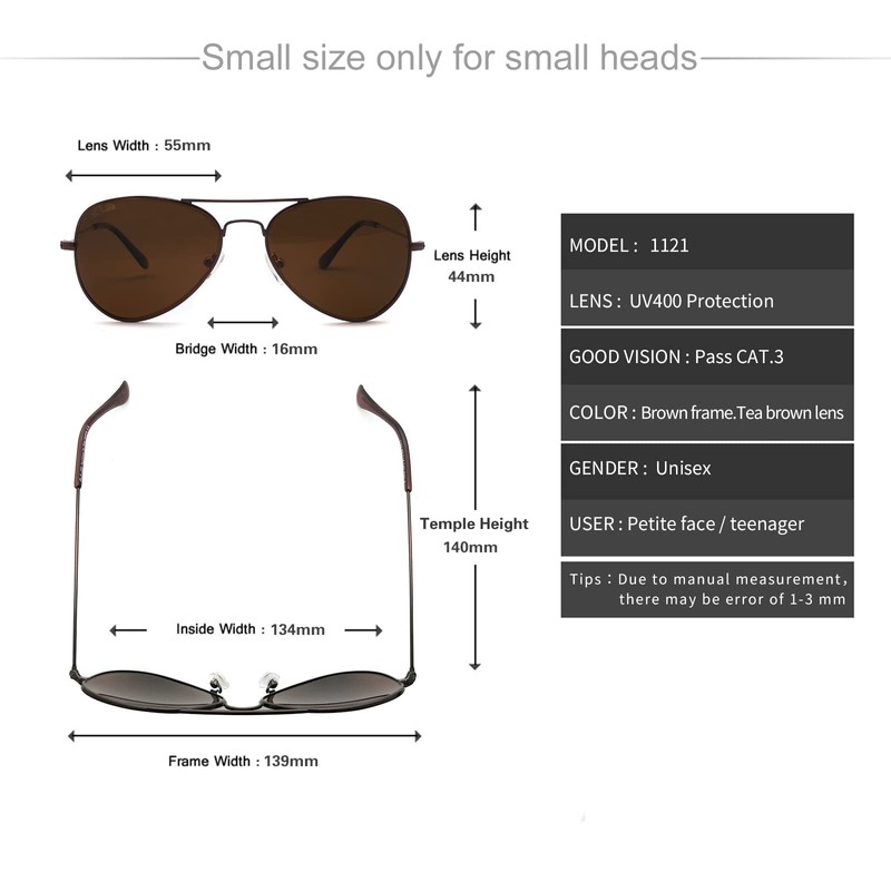 Metal Aviator Small Face Men Women Teens UV400 Polarised Sunglasses