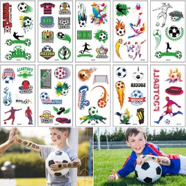 10 Sheets Soccer Temporary Tattoos, Sport Theme Birthday Party Favors, Soccer Fake Tattoo Stickers for Kids Boys Girls Children, Soccer Party Favors for Boys, School Prize Party Bag