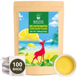 WT WEETEE Organic Decaf Green Tea with Lemon Flavor, Decaffeinated Lemon Green Tea Bags 100 Count, Refreshing & Soothing, Super Antioxidant, Drink Whole Day