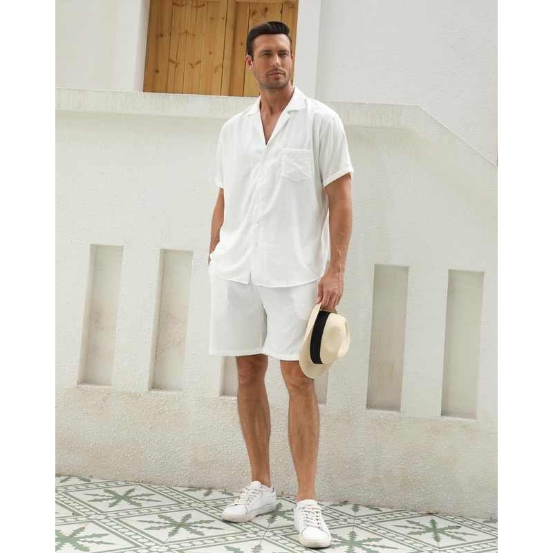 RPOVIG - Camisas de lino para hombre, conjunto de 2