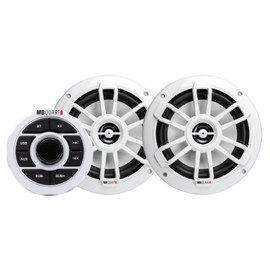 MB Quart Marine Boat Speakers with Bluetooth Source Unit (White) – 6.5 Inch, 160 Watt Each, Marine Grade Waterproof, Full Range, Set of 2 Speakers