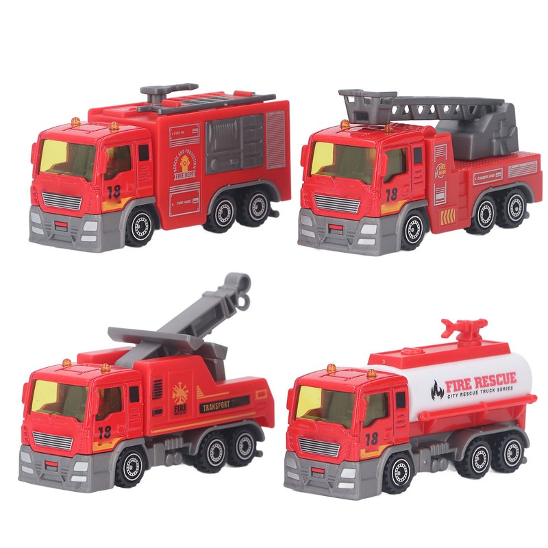 4Pcs 1: 32 Fire Truck Toy Set High Simulation Pull