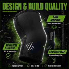 Bear KompleX Knee Sleeves (Sold AS A Pair of 2) Great for Crossfit, Weightlifting, Wrestling, Basketball, Squats, Running, and More. Compression Sleeves Are 7mm Thick and a Must for Any Athlete