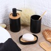 Sleek Matte Black Soap Dispenser with Natural Bamboo Detail -