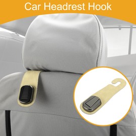 Partuto 1 Pcs Universal Car Seat Headrest Hook for Most Car, SUV, Truck Car Seat Back Organizer Hooks Sturdy Faux Leather Metal Beige 7.05"x2.09"