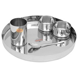 Vinod Stainless Steel 20 Pc Solid Thali Set, Dinner Set, Bhojan Set Of Dinner Plate, Katori Bowl, Glass, Spoon (Assembled Dinnerware) Kh13
