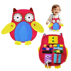 Esoes Busy Board for Toddlers, Owl Busy Board Montessori Toys for 1 2 3 4 Year Old Girls Boys, Sensory Toy Educational Activities for Fine Motor Skills Learning Kids Gifts